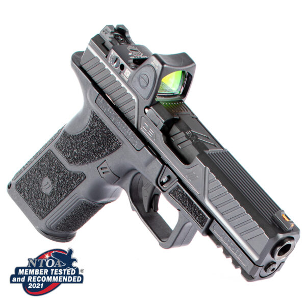 OZ9C COMBAT PISTOL, X GRIP, COMPACT BLACK SLIDE, BLACK BARREL, WITH TRIJICON RM06 OPTIC